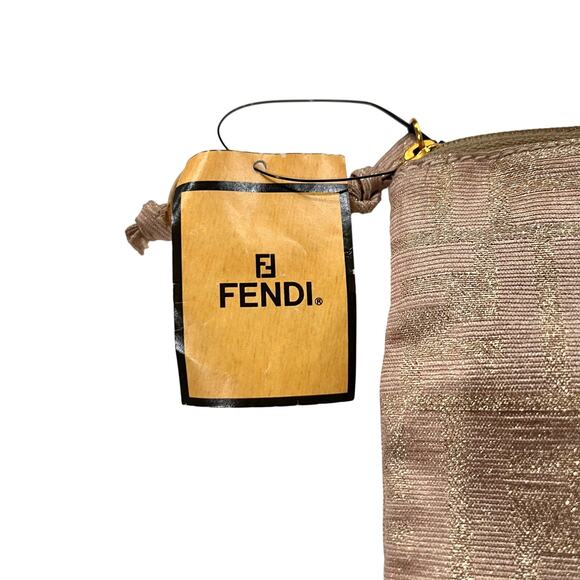 FENDI Metallic Shimmer Zucca Gold & Pink Gold Charm Ball Zippered Clutch Pouch - Picture 6 of 6